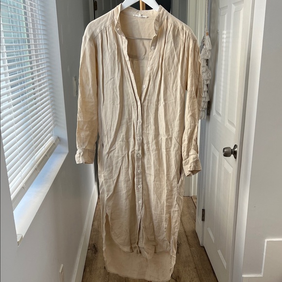 Emerson Fry Midi 100% Linen Shirtdress Button Down in Beige Almond XS $248 - Picture 2 of 11
